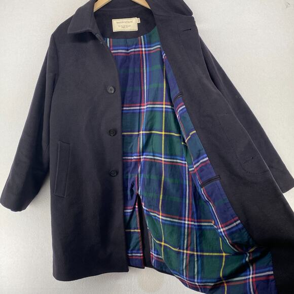 MAISON KITSUNE Coat Mens M Cashmere Overcoat Jacket Plaid Lined Blue Italy - Picture 1 of 16